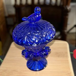 Hofbauer Byrdes Cobalt Blue Pedestal Trinket Dish Box